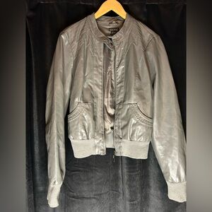 Vintage Wet Seal Gray Faux Leather Bomber Jacket XL Y2K
